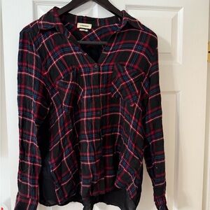 L’AGENCE RED BLUE BLACK WHITE PLAID LONG SLEEVE TOP Large